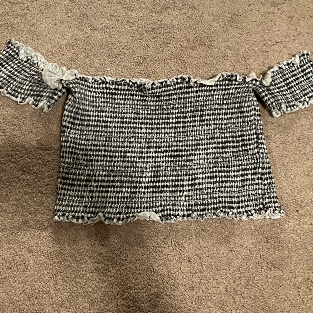 Checkered Off-Shoulder Crop Top